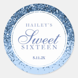 Blue Glitter Fab Sweet Sixteen   Classic Round Sticker