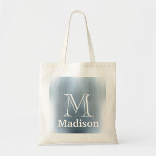 Blue glitter faux personalized monogram tote bag