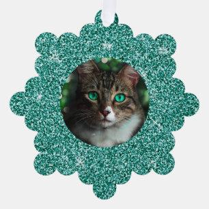 Blue Glitter Frame Christmas Ornament Card