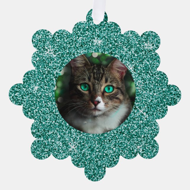 Blue Glitter Frame Christmas Ornament Card (Front)