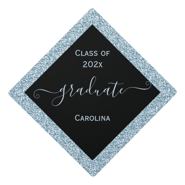 Blue Glitter Frame Graduation Cap Topper (Front)