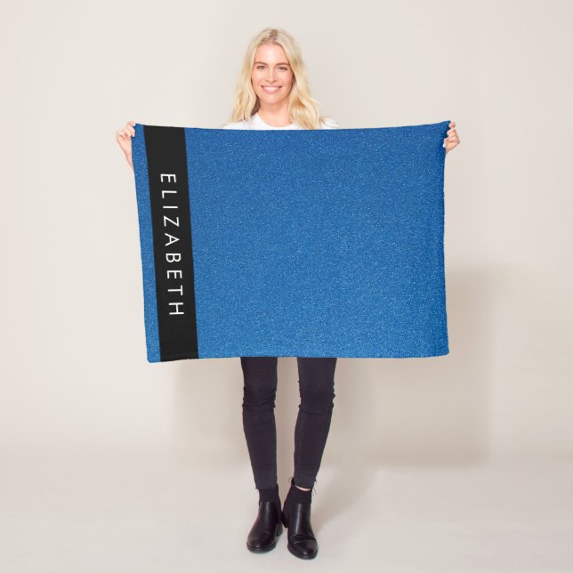 Blue Glitter, Glitter Background, Your Name Fleece Blanket (In Situ)