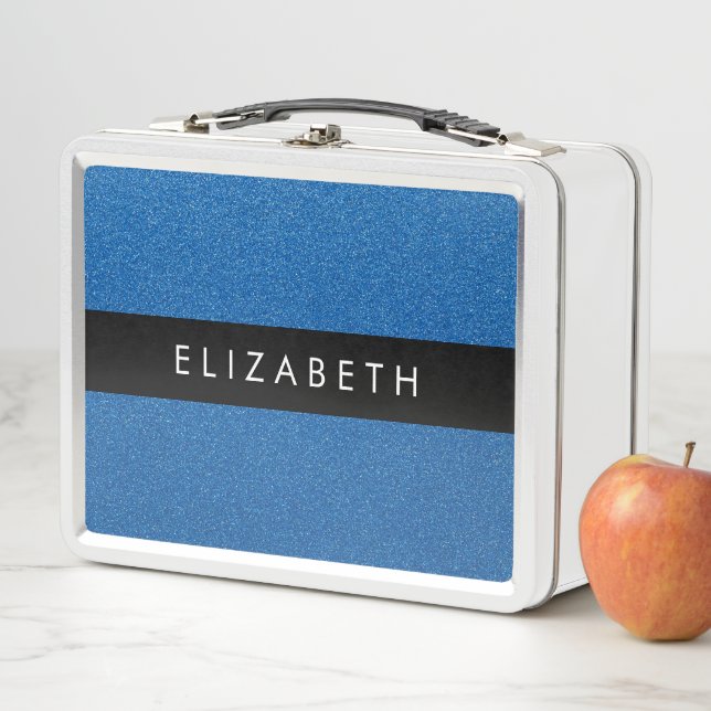 Blue Glitter, Glitter Background, Your Name Metal Lunch Box (In Situ)