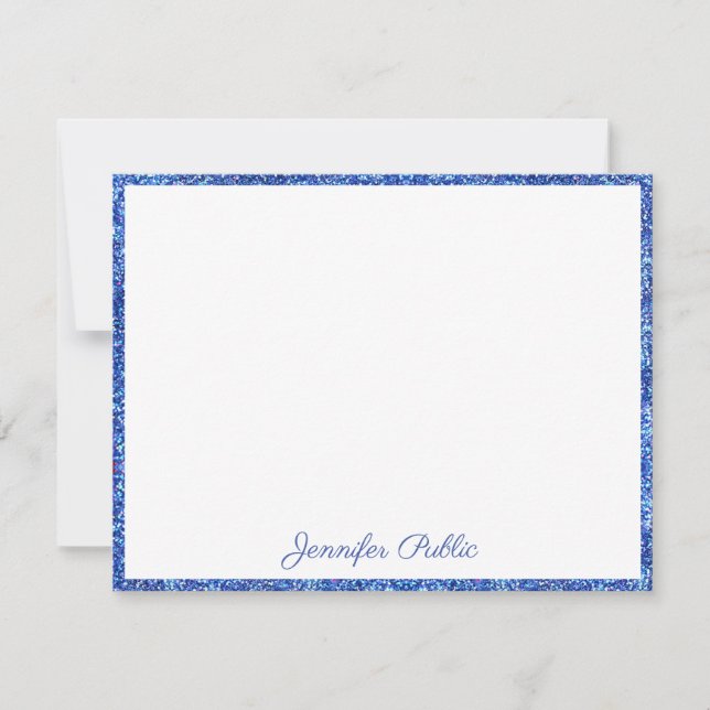 Blue Glitter Handwritten Script Elegant Custom Card (Front)