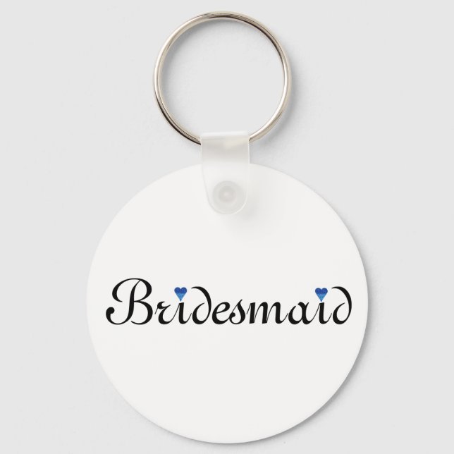 Blue Glitter Heart Personalized Bridesmaid Keychain (Front)