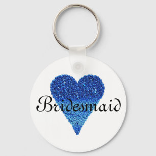 Blue Glitter Heart Personalized Bridesmaid Keychain