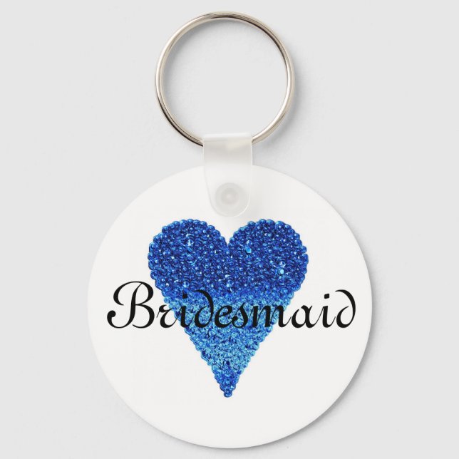 Blue Glitter Heart Personalized Bridesmaid Keychain (Front)
