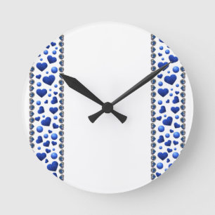 Blue glitter heart round clock