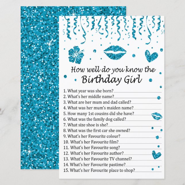 Blue glitter How well do you know the birthday (Front/Back)