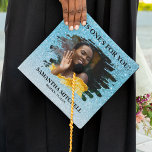 Blue Glitter In Honour of Photo Tribute Graduation Graduation Cap Topper<br><div class="desc">Elegant memorial graduation cap topper featuring a blue glitter background,  white ombre overlay,  a photo of the person who is no longer here,  the saying "this one's for you!",  name,  and birth/death dates.</div>