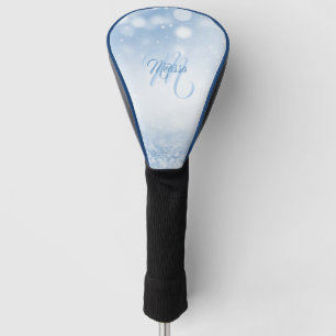 Blue Glitter Lake Bokeh Lights Your Name Monogram. Golf Head Cover
