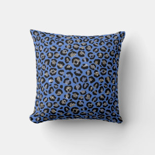 Blue Glitter Leopard Animal Print Throw Pillow
