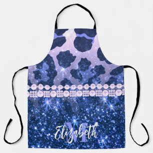 Blue Glitter Leopard Print Apron