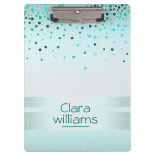 Blue Glitter Linen Sparkle Confetti Modern Clipboard