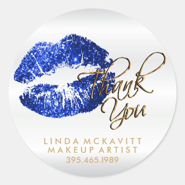 Blue Glitter Lipcolor - Thank You Classic Round Sticker (Front)