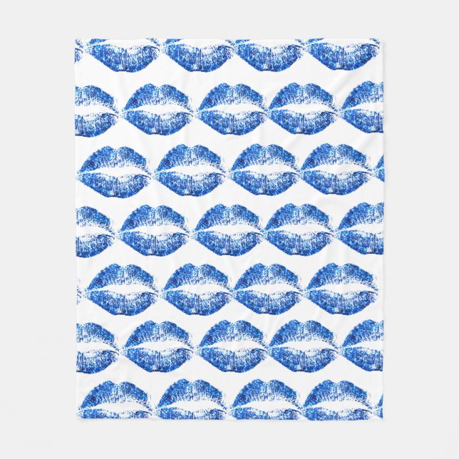 Blue Glitter Lips Fleece Blanket (Front)