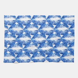 Blue Glitter Lips Kitchen Towel