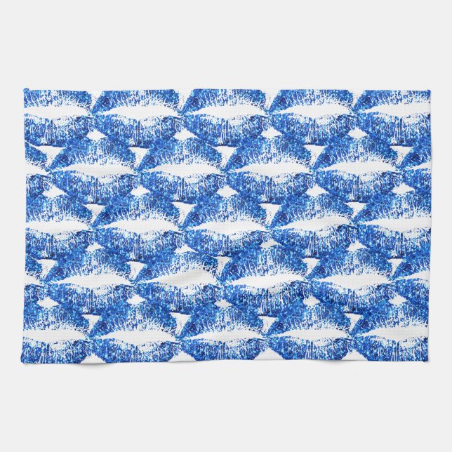 Blue Glitter Lips Kitchen Towel (Horizontal)