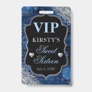Blue Glitter Mermaid Letters Sweet Sixteen VIP Badge