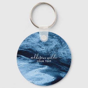 Blue Glitter Modern Abstract Personalized Keychain