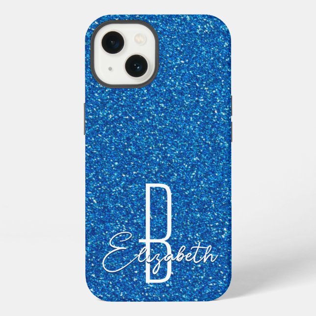 Blue Glitter Monogram Case-Mate iPhone Case (Back)