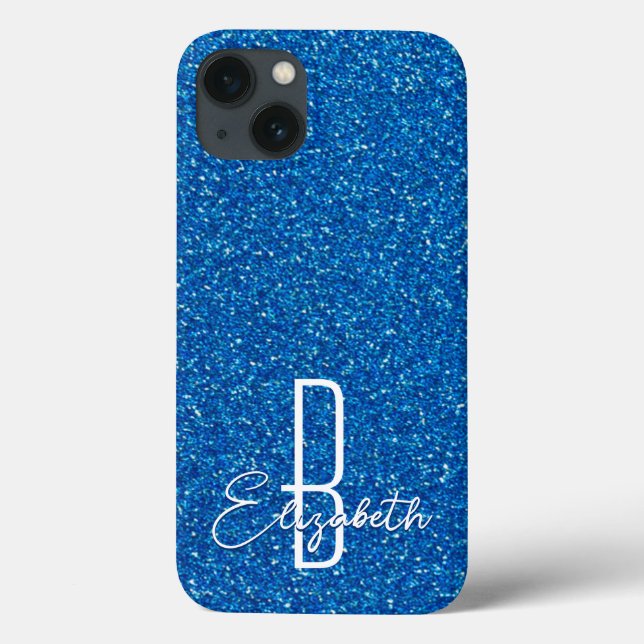 Blue Glitter Monogram Case-Mate iPhone Case (Back)