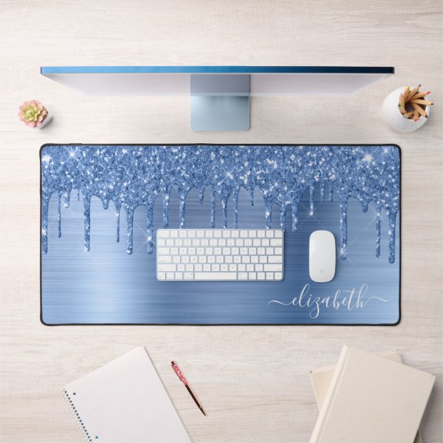 Blue Glitter Monogram Desk Mat (Office 1)