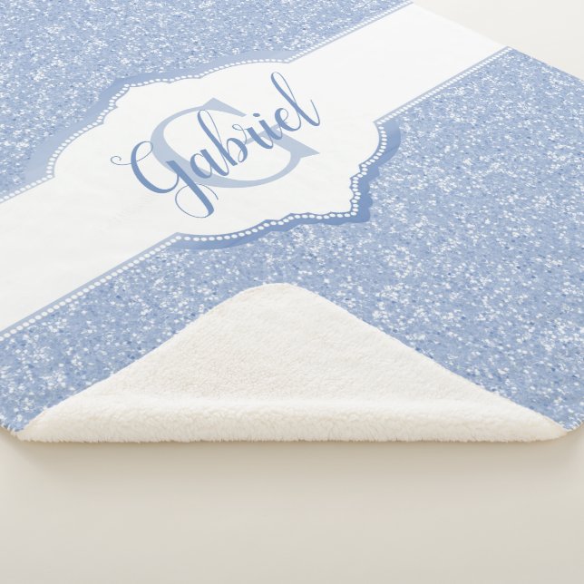 Blue Glitter Monogram Sherpa Blanket (3/4)
