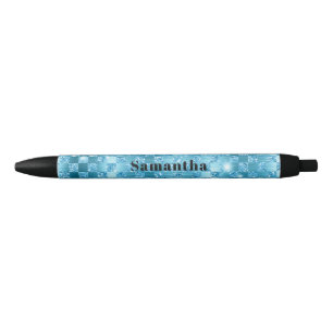 Blue Glitter Name Black Ink Pen
