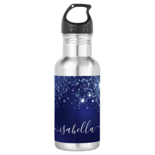 Blue glitter name script  532 ml water bottle