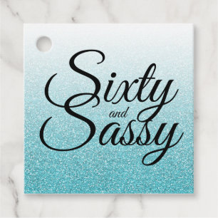 Blue Glitter Ombre 60 and Sassy 60th Birthday Favour Tags