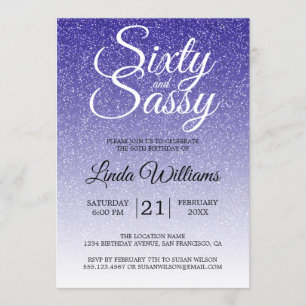 Blue Glitter Ombre 60 and Sassy 60th Birthday Invitation