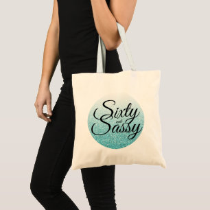Blue Glitter Ombre 60 and Sassy 60th Birthday Tote Bag