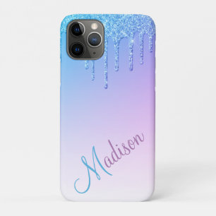 Blue Glitter Ombré Glam Sparkles Name iPhone 11 Pro Case