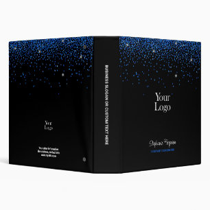 Blue Glitter on Black Background Binder