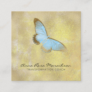 *~* Blue Glitter Pastel Gilded Butterfly Fantasy Square Business Card