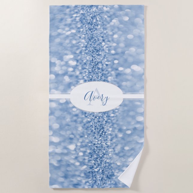 Blue Glitter Personalize Beach Towel (Front)