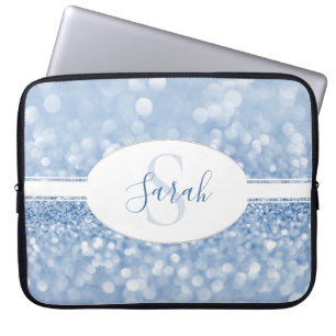 Blue Glitter Personalize Laptop Sleeve