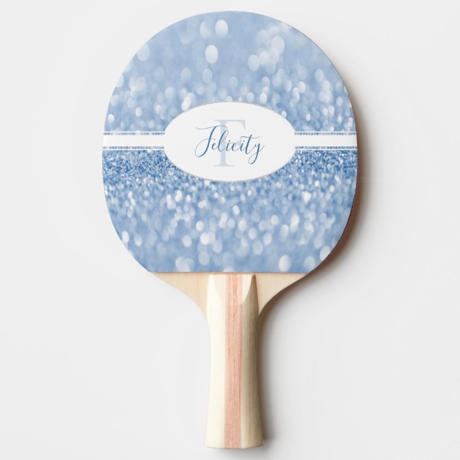 Blue Glitter Personalize Ping Pong Paddle (Front)
