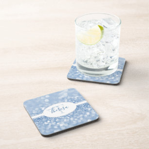 Blue Glitter Personalize Plastic Coaster