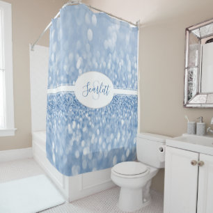 Blue Glitter Personalize Shower Curtain