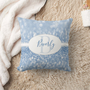 Blue Glitter Personalize Throw Pillow