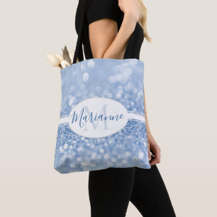 Blue Glitter Personalize Tote Bag