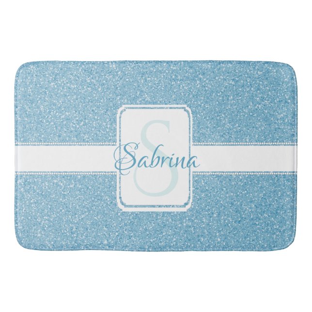 Blue Glitter Personalized Bath Mat (Front)