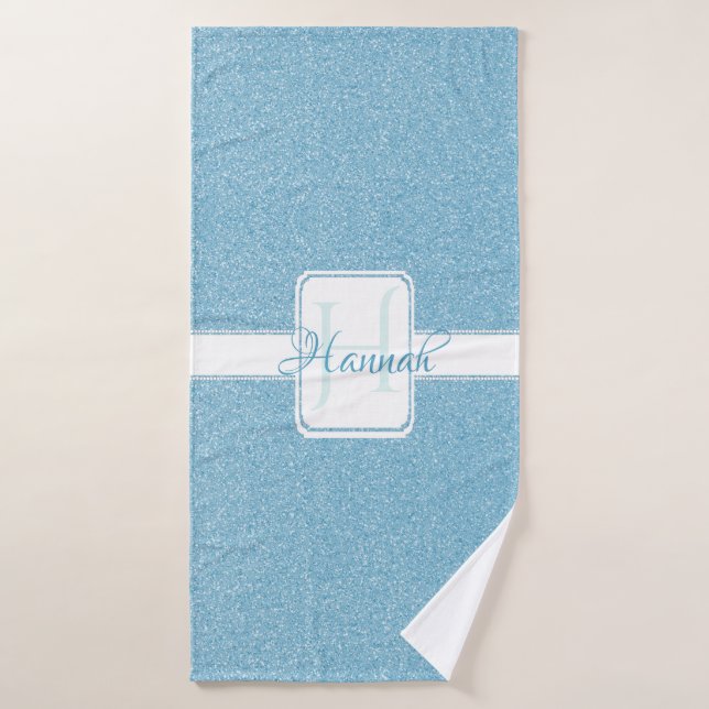 Blue Glitter Personalized Bath Towels (Bath Towel)