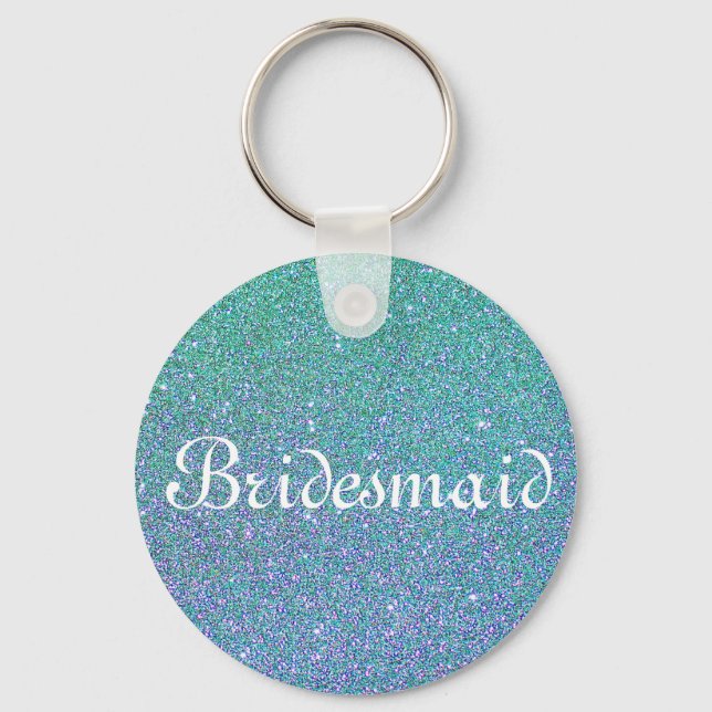 Blue Glitter Personalized Bridesmaid Keychain (Front)