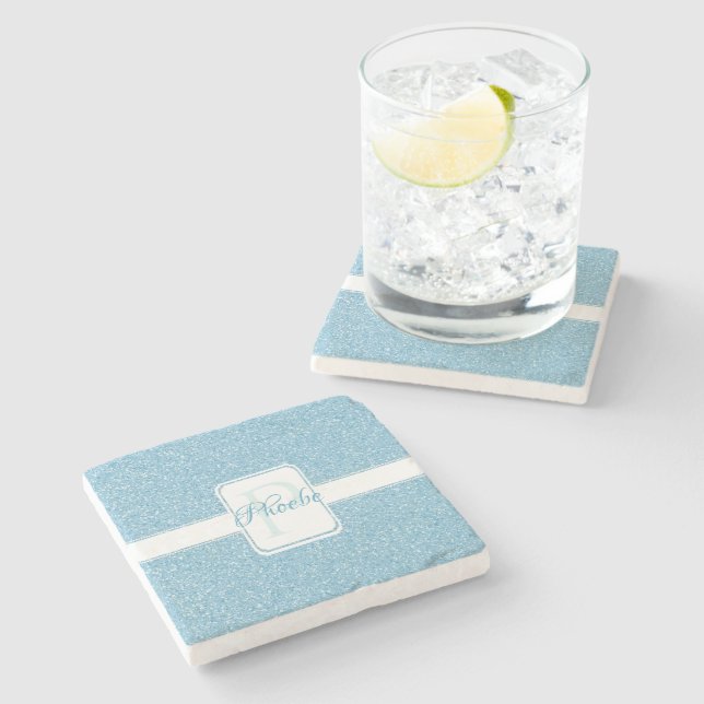 Blue Glitter Personalized Coaster (Side)