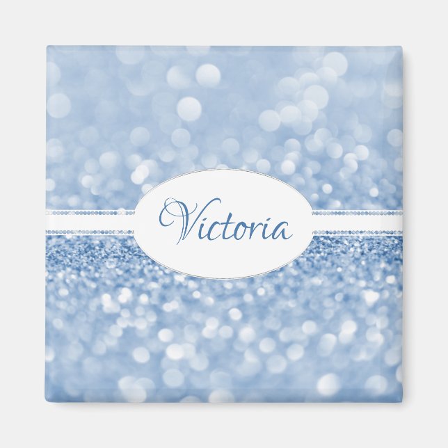 Blue Glitter Personalized Magnet (Front)