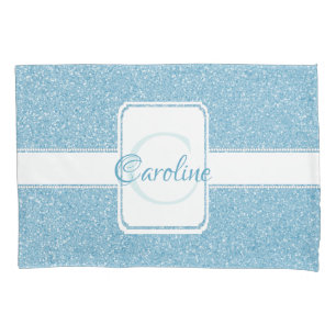 Blue Glitter Personalized Pillow Case