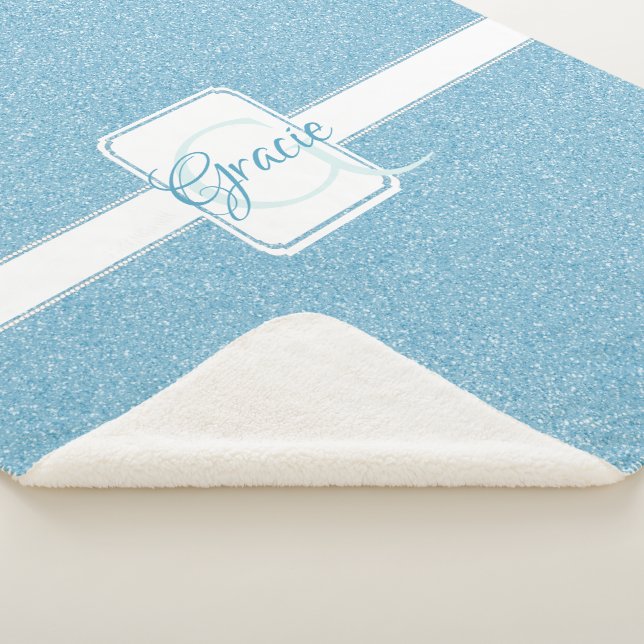 Blue Glitter Personalized Sherpa Blanket (3/4)